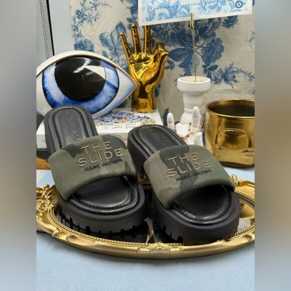 🆕 MARC JACOBS 🧿 NWOB The Camo Jacquard Lug Sole Slide - Sz 37 US 7 - Picture 4 of 15